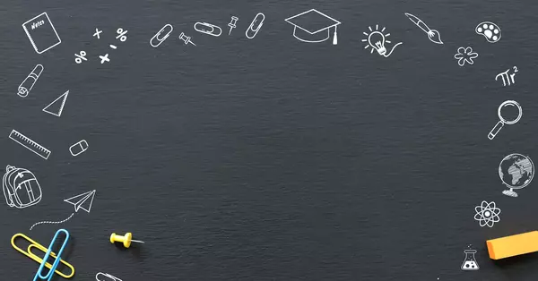 educational and learning materials as well as office supplies on a board 